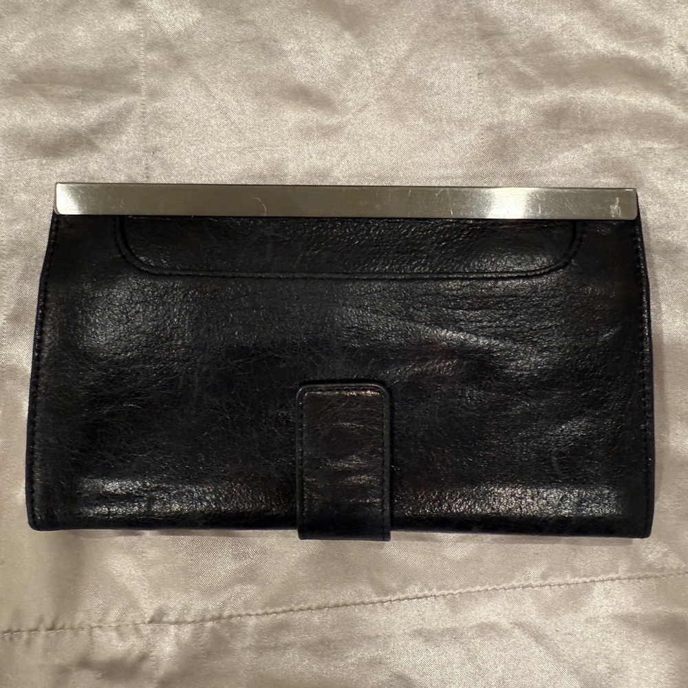 HOBO BlackClutch with  Red and Cream Patterned Interior